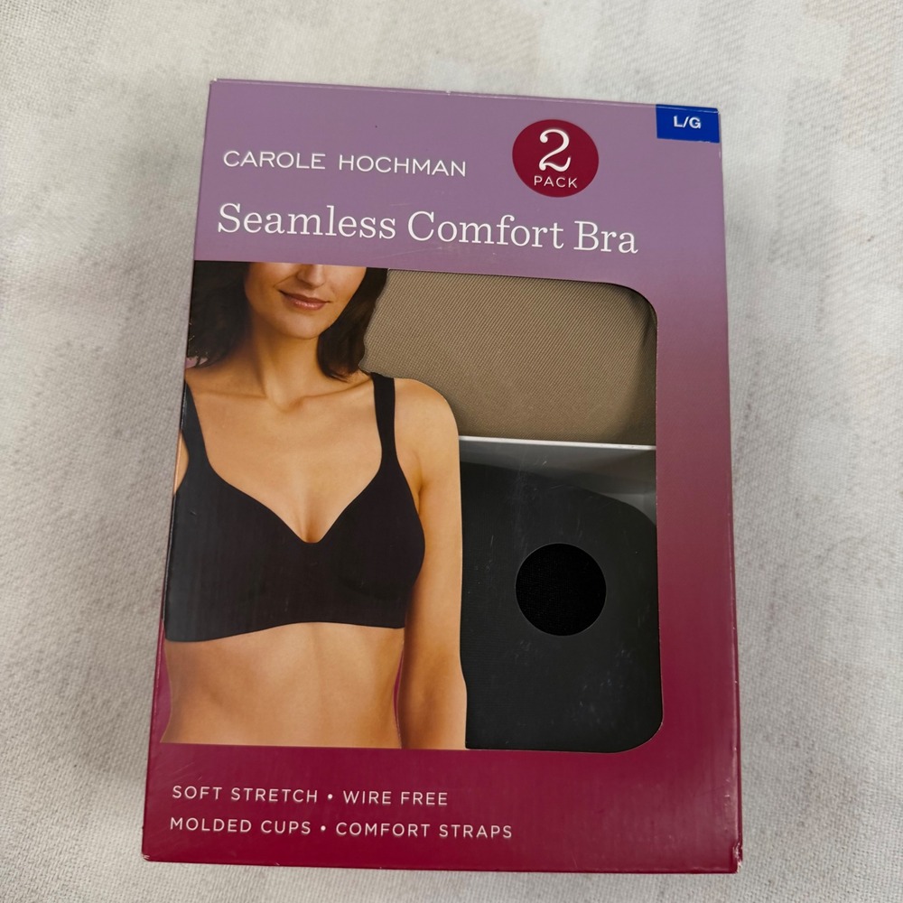 Carole Hochman 2-Pack Seamless Comfort Bra Black Taupe Wire Free Large 1187728
